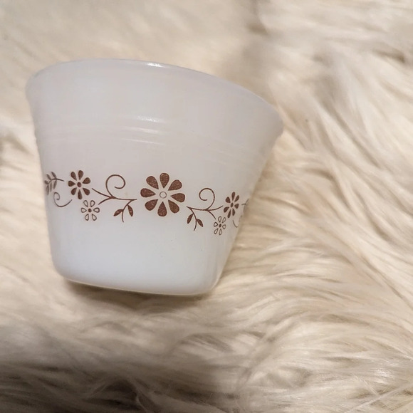 Vintage retro Set 2 Pyr-o-Rey DYNAWARE Brown Daisy Custard Cups Ramekins floral - Picture 3 of 6